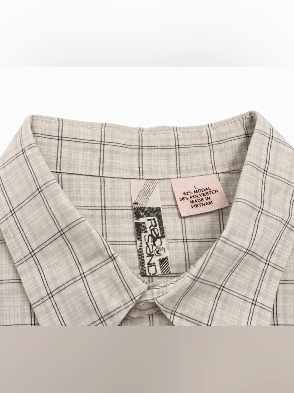 Redsand Plaid Button Up Shirt Mens Taupe Casual Coastal Short Sleeve- L - Picture 3 of 5